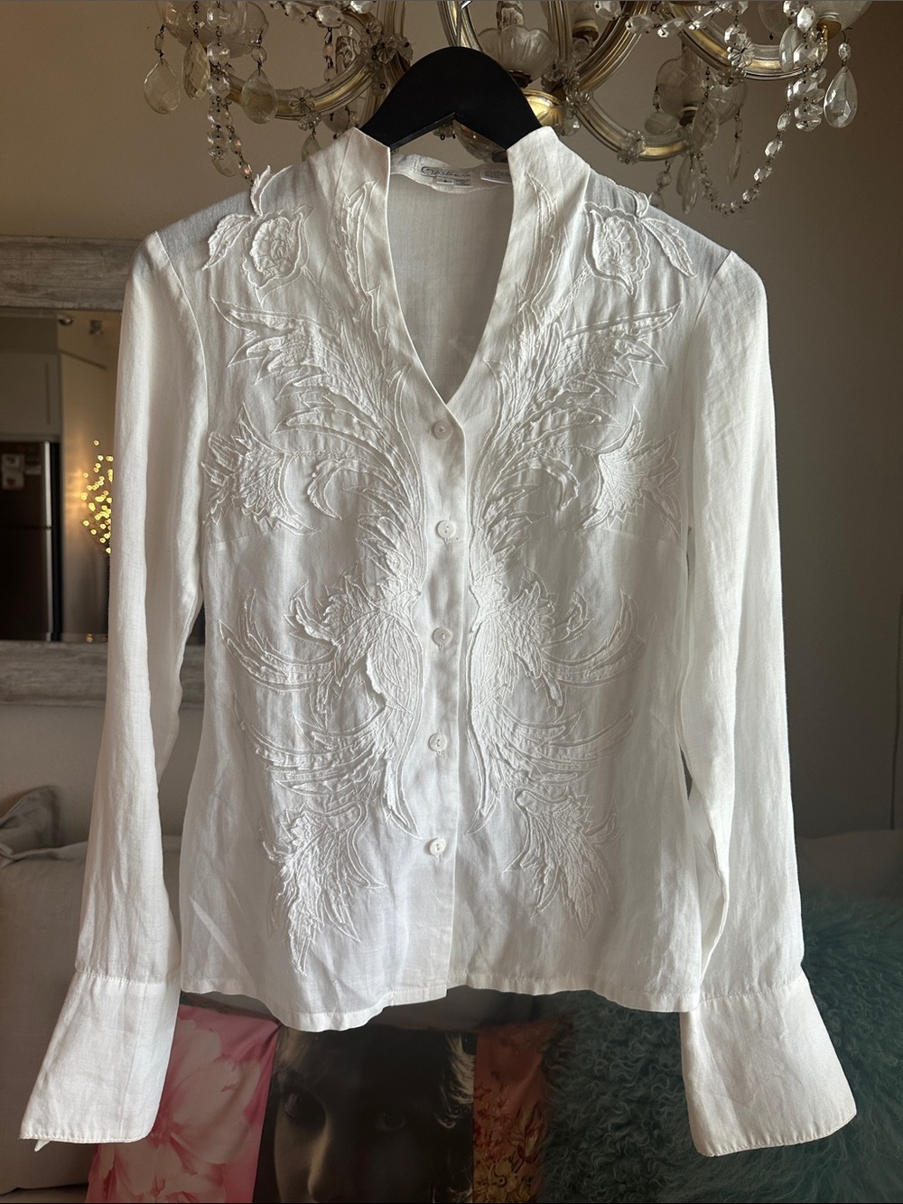 Women's White Linen Button-Front Blouse